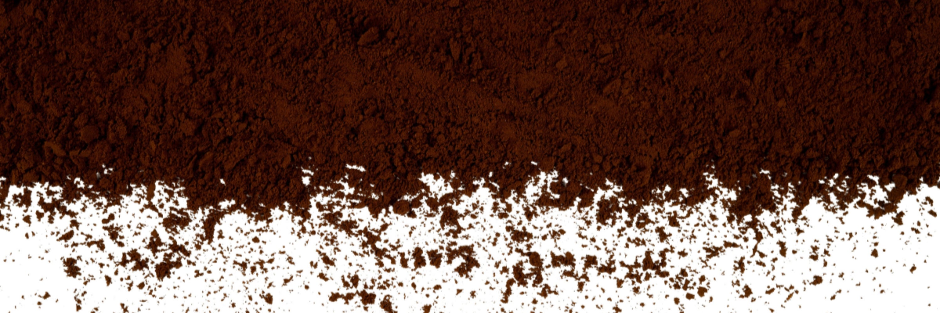 A close-up of a mound of finely ground vanilla powder, its rich brown color contrasting against a white background. The powder is slightly scattered at the bottom edge.